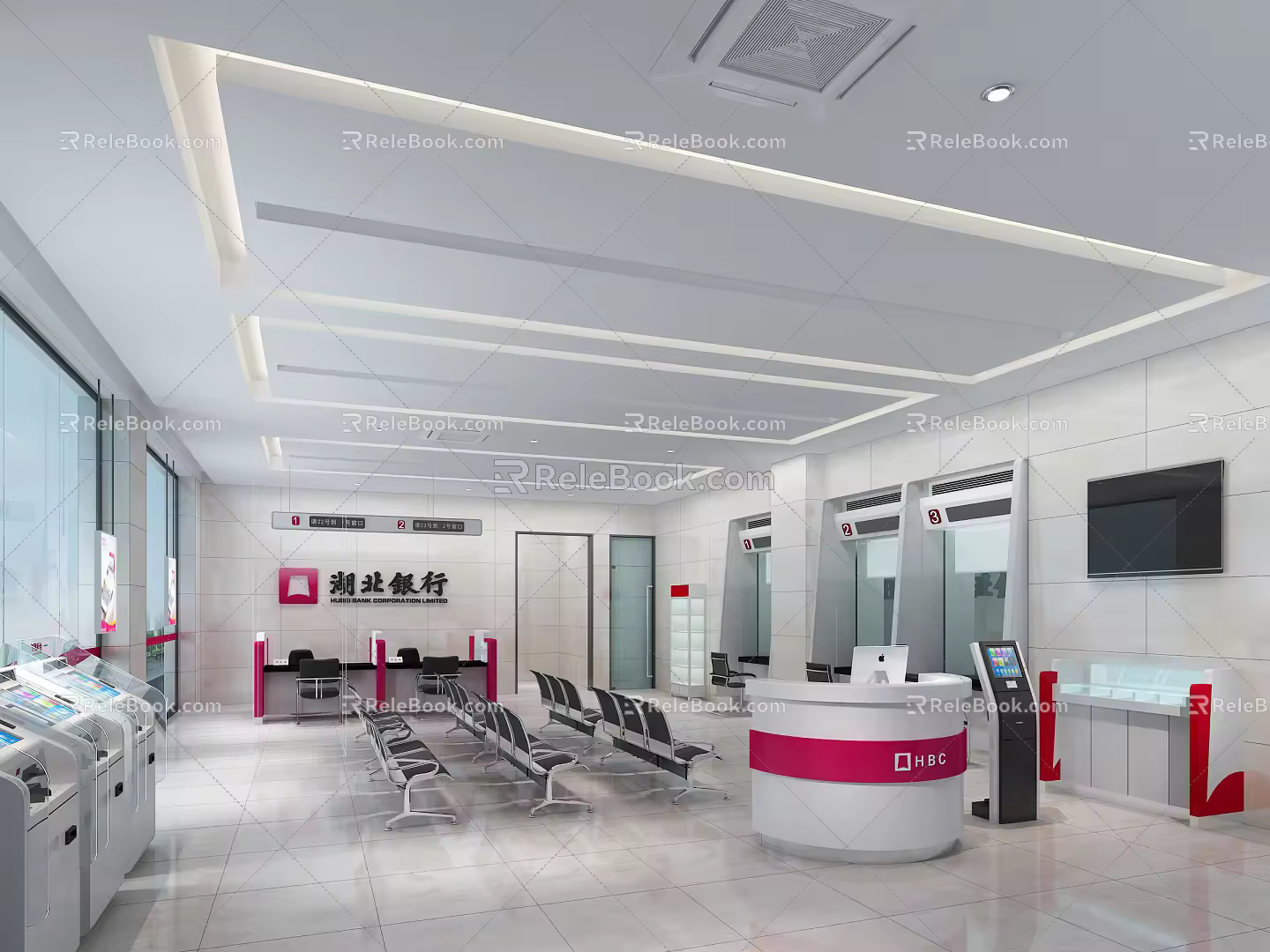 Modern Banking Equipment Calling Machine Filling Table Low Cabinet High Cabinet Rest Waiting Chair Hubei Bank 3d model