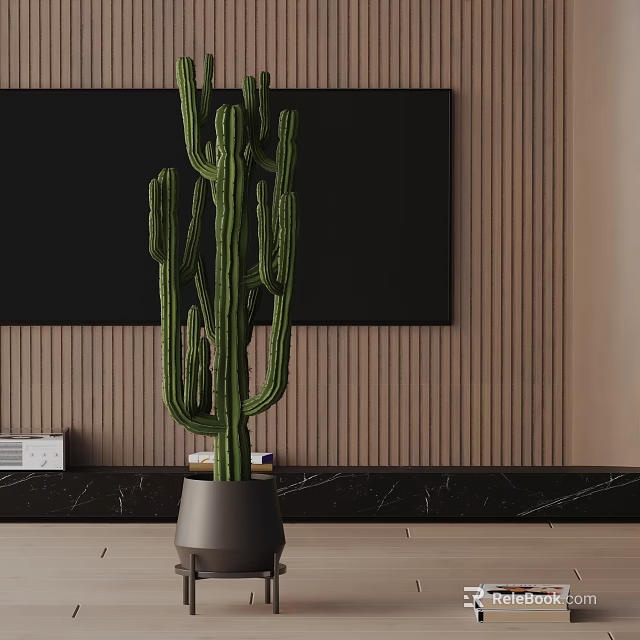 Tall Green Cactus Potted Plant in Gray Pot for Modern Interior Decoration 3d model 