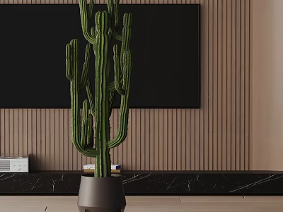 Tall Green Cactus Potted Plant in Gray Pot for Modern Interior Decoration 3d model