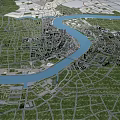 Aerial Planning of Urban Layout With River Road Network and Green Spaces
