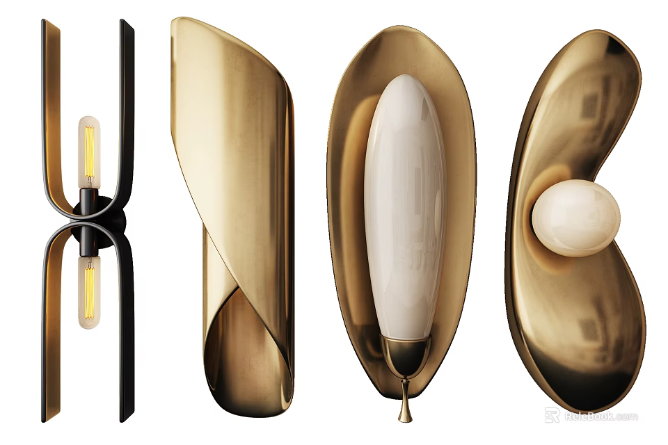 Elegant Modern Brass Wall Lamps With Stylish Design And Unique Shapes 3d model 