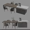 Modern Dining Table Set With Chairs Coffee Machine And Decorative Plants 3d model