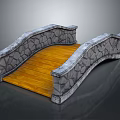 Small Bridge Design with Wooden Deck and Stone Masonry Railings Structure 3d model