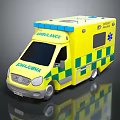 Yellow Ambulance Vehicle With Green Checkered Design And Emergency Medical Gear
