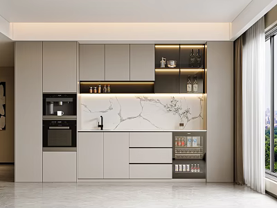 Modern Kitchen Sideboard Cabinet With Marble Countertop And Storage Space 3d model
