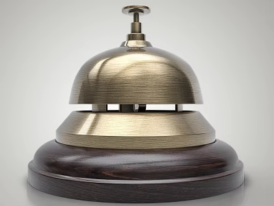Classic Brass Service Bell With Polished Wooden Base And Dome Shape 3d model