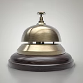 Classic Brass Service Bell With Polished Wooden Base And Dome Shape
