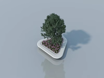 Modern Hinged Door Design With White Planter Green Tree And Purple Flowers 3d model