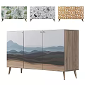 Elegant Modern Sideboard With Mountain Landscape Pattern And Wooden Frame 3d model