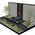 Modern Garden Wall Design With Water Feature Green Plants Trees And Lighting Stones