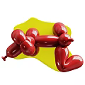 Modern Decorative Ornament Set Featuring Red Balloon Dogs On Yellow Stands