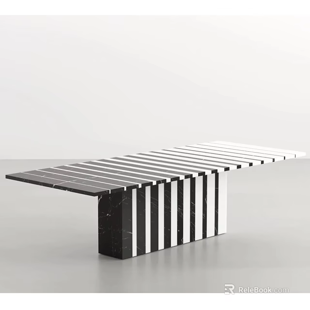 Modern Conference Table With Black And White Striped Marble Top And Minimalist Design 3d model 