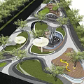 Modern Park Landscape Design Featuring Green Trees Lawns Winding Paths Water Features And Rest Areas
