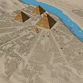 Cartoon Scene of Ancient Egyptian Desert with Pyramids Sphinx Camels and People