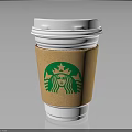 Starbucks Disposable Paper Cup With White Lid Brown Sleeve And Green Logo