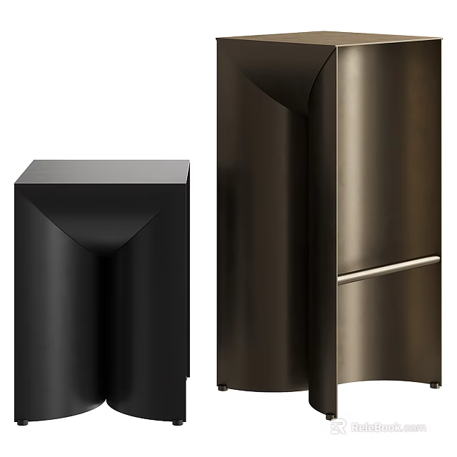 Modern Geometric Design Stools In Black And Brass With Sleek Angular Contours 3d model