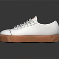 White Casual Leather Shoes With Brown Thick Sole And Lace Up Design For Daily Wear