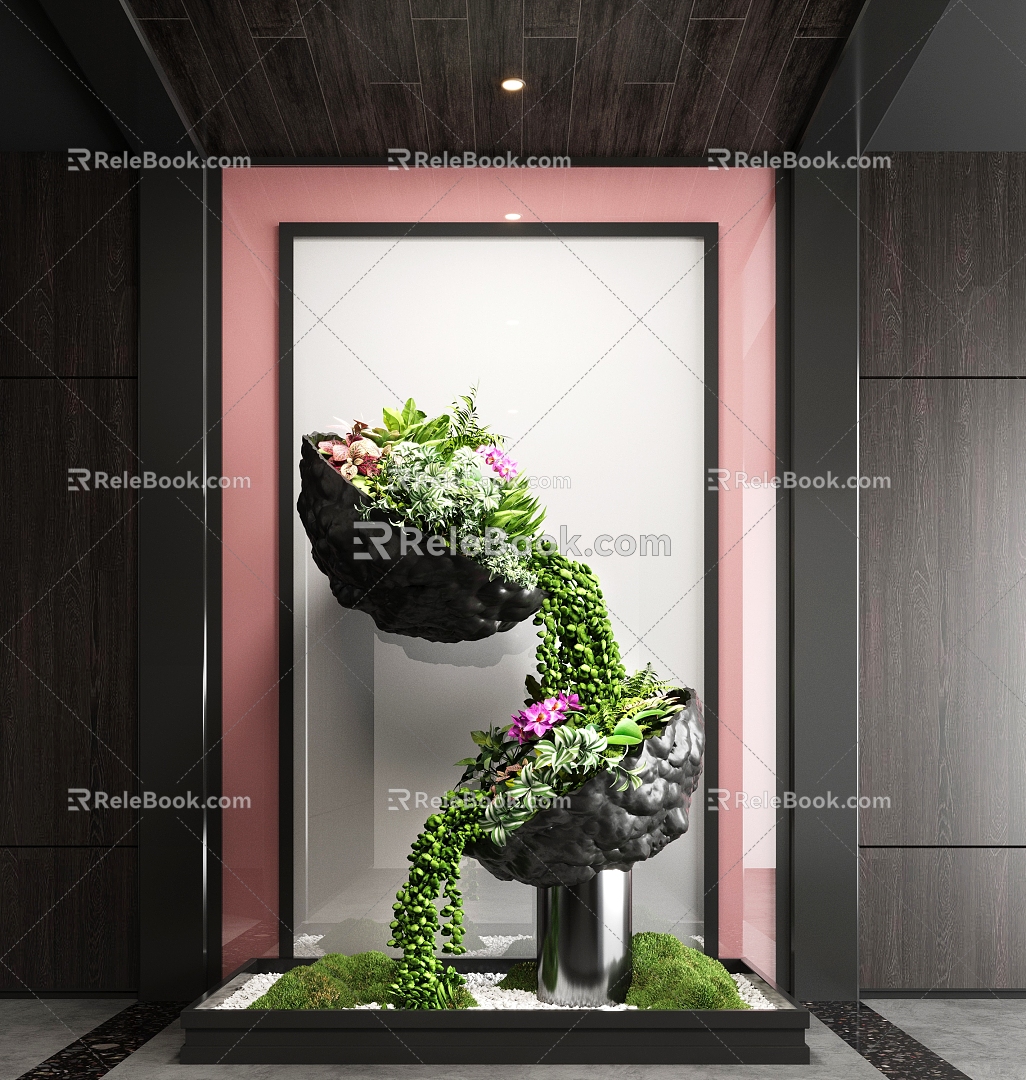 Landscape plant sketch hanging plants flowers succulents moss gravel indoor landscaping 3d model