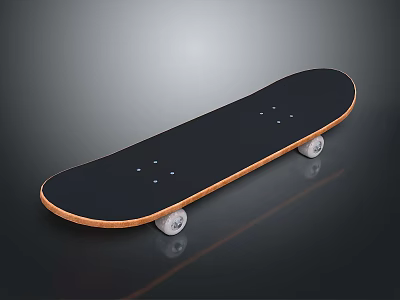 Black Skateboard With Orange Edge And White Wheels On Gray Surface 3d model