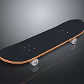 Black Skateboard With Orange Edge And White Wheels On Gray Surface