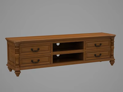 Traditional Wooden TV Stand With Drawers Open Shelves And Solid Legs 3d model