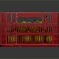 Fresh Ripe Pears in Red Plastic Crate Full of Green and Yellow Fruits
