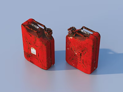 Two Red Rusty Jerry Cans As Practical Household Supplies For Storage Use 3d model