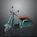 Cartoon Style Turquoise Scooter With Brown Seat Rearview Mirrors And Wheels