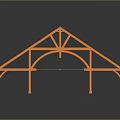 Orange Architectural Building Model With Modern Roof Trusses And Supporting Columns
