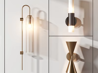 Modern Stylish Wall Lamps with Glass Shades and Metal Frames for Home Interior Decor 3d model