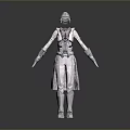 Futuristic White Jumpsuit Costume with Helmet Gloves Boots and Flowing Hem Design
