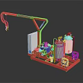 Industrial Integrated Equipment With Red Frame White Storage Tanks Blue Components And Mechanical Piping Arm