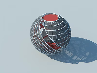 Modern Road Infrastructure With Spherical Grid Structure And Red Top Design 3d model