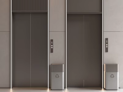 Modern Gray Elevators With Trash Bins In Building Interior Design 3d model