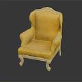 Elegant Yellow Single Armchair with White Carved Wooden Frame and Comfortable Upholstered Seat