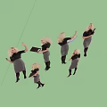 Multiple Blond Women in Black Tops Gray Skirts Holding Folders Phones Various Poses