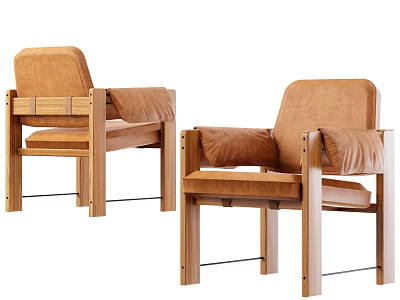 Brown Padded Leisure Chair With Wooden Frame And Armrests Modern Design 3d model