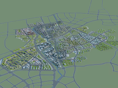 Aerial Planning of Urban District Layout With Road Network and Green Spaces 3d model