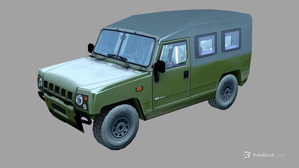 Military Green Off Road Vehicle With Rugged Hardtop And Boxy Body Design 3d model 