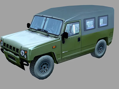 Military Green Off Road Vehicle With Rugged Hardtop And Boxy Body Design 3d model