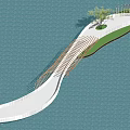 Modern Curved Landscape Bridge Design Surrounded by Water Green Lawn and Trees