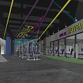 Modern Fitness Gym With Colorful Lights Treadmills Punching Bags And Boxing Ring