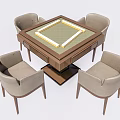 Square Wooden Entertainment Table with Mahjong Layout and Four Light Gray Chairs