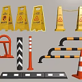 Assorted Traffic Safety Equipment Including Warning Signs Barriers Bollards And Cones