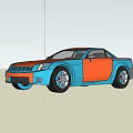 Orange And Blue Sports Car Speeding Through Desert Kicking Up Sand Under Sky