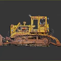 Yellow Rusty Bulldozer With Metal Blade Tracks And Vintage Construction Look