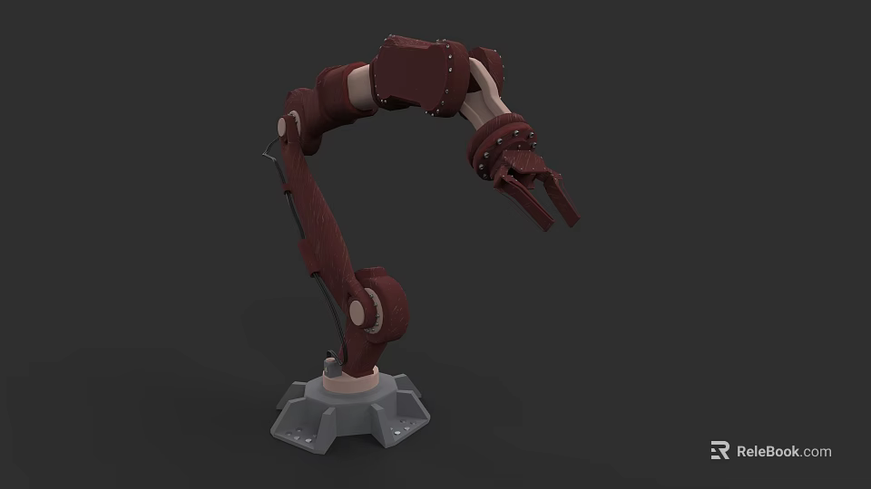 Industrial Equipment Red Mechanical Arm With Bolted Joints And Stable Base Stand 3d model 