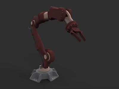 Industrial Equipment Red Mechanical Arm With Bolted Joints And Stable Base Stand 3d model