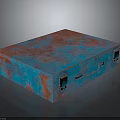 Vintage Storage Trunk With Blue And Red Distressed Surface And Lock Clasps 3d model