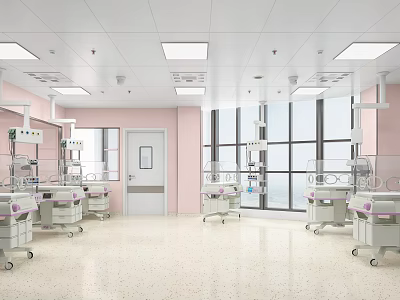 Hospital Outpatient Neonatal Ward With Pink Walls Large Windows And Medical Equipment 3d model